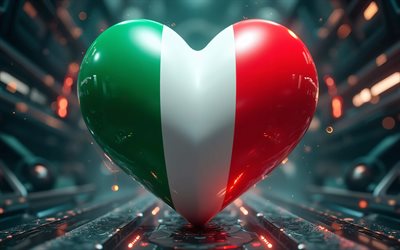 4k, I Love Italy, digital art, bokeh, Day of Italy, creative, flag of Italy, heart with italian flag, darkness, 3D hearts, italian flag, Italy, Love for Italy