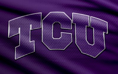 logo en tissu tcu horned frogs, 4k, fond de tissu violet, ncaaf, bokeh, football américain, logo des grenouilles cornues tcu, ncaa, emblème des grenouilles cornues tcu, grand 12, grenouilles cornues tcu