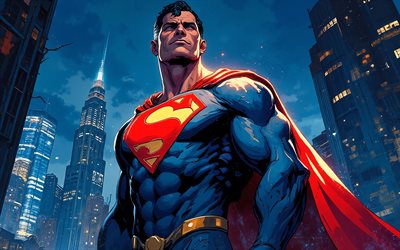 supermies, 4k, lähikuvaa, supersankareita, luova, marvel sarjakuvat, vektori taidetta, superman art, fanitaidetta, superman 4k