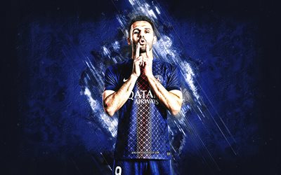 gonçalo ramos, psg, calciatore portoghese, paris saint germain, sfondo di pietra blu, arte del grunge, lega 1, francia, calcio, goncalo ramos psg