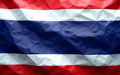 4k, 태국 다각형 깃발, 창의적인, 기하학, 태국의 날, 낮은 폴리 아트, 태국의 국기, 태국 국기, 태국 추상 플래그, 태국 국가 상징, 태국