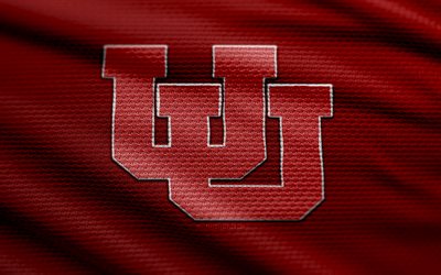 Utah Utes fabric logo, 4k, red fabric background, NCAAF, bokeh, american football, Utah Utes logo, NCAA, Utah Utes emblem, Big 12, Utah Utes