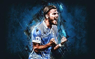 Ciro Immobile, Lazio, Italian football player, portrait, blue stone background, Serie A, Italy, football, SS Lazio