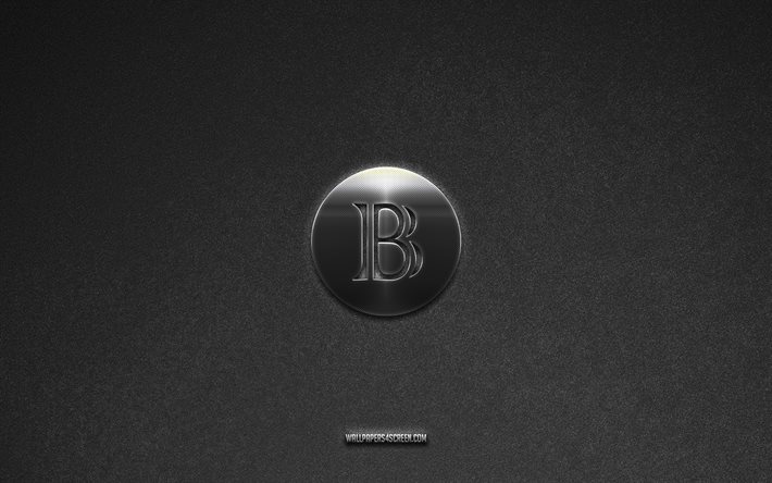 blackcoin logosu, kripto para birimi, gri taş arka plan, blackcoin amblemi, kripto para logoları, blackcoin, kripto para birimi işaretleri, blackcoin metal logosu, taş doku