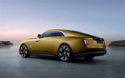 2024, rolls-royce spectre, 4k, vista posteriore, esterno, coupé oro di lusso, oro rolls-royce spectre, auto britanniche, rolls-royce