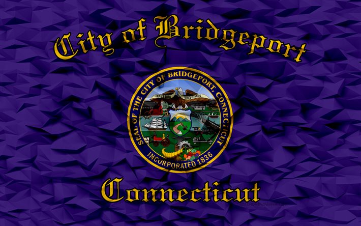 Flag of Bridgeport, Connecticut, 4k, American cities, 3d polygon background, Austin flag, 3d polygon texture, Day of Bridgeport, 3d Bridgeport flag, American national symbols, 3d art, Bridgeport, USA