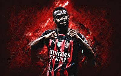 Fikayo Tomori, AC Milan, English soccer player, defender, red stone background, football, Serie A, Italy