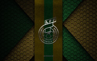 Lithuania national football team, UEFA, yellow green knitted texture, Europe, Lithuania national football team logo, soccer, Lithuania national football team emblem, football, Lithuania