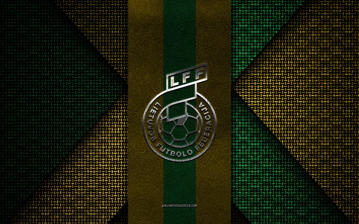 litauens fotbollslandslag, uefa, gulgrön stickad textur, europa, litauens fotbollslandslags logotyp, fotboll, litauens fotbollslandslags emblem, litauen