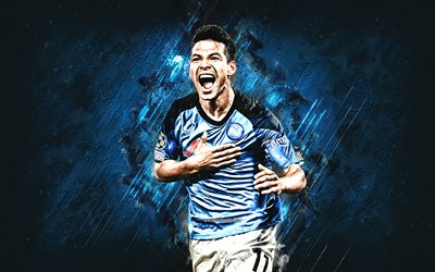 Hirving Lozano, Napoli, portrait, blue stone background, Hirving Rodrigo Lozano Bahena, Serie A, goals, Mexican football player, SSC Napoli