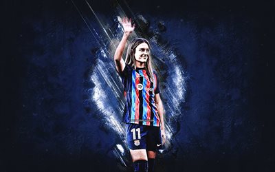 alexia putellas, fc barcelona, ​​espanjalainen jalkapalloilija, sininen kivi tausta, jalkapallo, la liga, espanja, katalonia, fc barcelona femeni