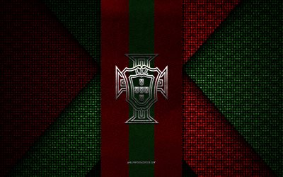 Portugal national football team, UEFA, red green knitted texture, Europe, Portugal national football team logo, soccer, Portugal national football team emblem, football, Portugal