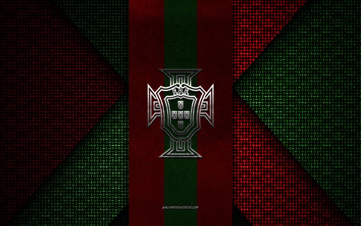 Portugal national football team, UEFA, red green knitted texture, Europe, Portugal national football team logo, soccer, Portugal national football team emblem, football, Portugal