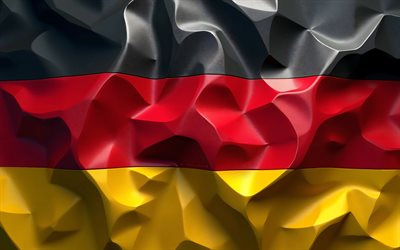 Germany 3D flag, 4k, geometric art, Day of Germany, low poly art, flag of Germany, German flag, Germany abstract flag, German national symbols, Germany flag, creative art, Germany