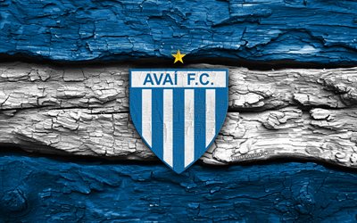 avai fcの木製ロゴ, 4k, 青白い木製の背景, ブラジル セリエb, サッカー, アバイfcのロゴ, フットボール, アヴァイfcのエンブレム, アヴァイfc, ブラジルのサッカークラブ, fcアバイ
