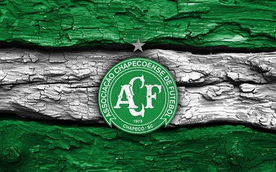 logo en bois chapecoense sc, 4k, fond en bois blanc vert, serie b brésilienne, football, logo chapecoense sc, emblème du chapecoense sc, chapecoense sc, club de football brésilien, chapecoense fc