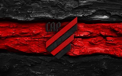 logotipo de madera del atlético paranaense, 4k, fondo de madera rojo negro, serie b brasileña, fútbol, logotipo del atlético paranaense, fútbol americano, emblema del atlético paranaense, atlético paranaense, club de fútbol brasileño, atlético paranaense fc