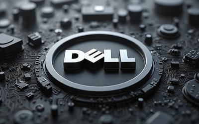 dell 3d grau logo, 4k, dell logo, rundes dell emblem, grauer motherboard hintergrund, dell emblem, grauer technologiehintergrund, dell, 3d dell logo, dell 3d zeichen