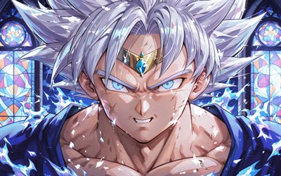 4k, goku ultra instinto, retrato, bola de dragón, vidrieras, migatte no gokui, ultra instinto dominado, dragon ball súper, son gokú, dios súper saiyajin, dbs