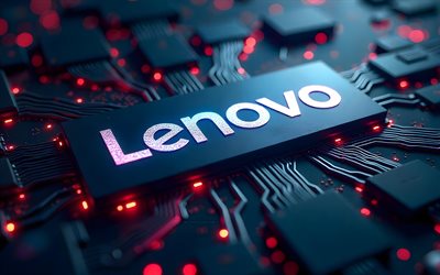 lenovo metalllogo, 4k, rote blendung, schwarzer high tech hintergrund, mikroschaltungen, dirigenten, elektronikmarken, kreativ, lenovo logo auf mikroschaltung, marken, abstraktes lenovo logo, kunstwerk, lenovo logo, lenovo