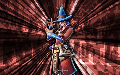 4k, elmira, fondo de rayos rojos, piel de elmira, elmira fortnite, arte abstracto, piel fortnite elmira, personajes fortnite, fortnite, arte creativo