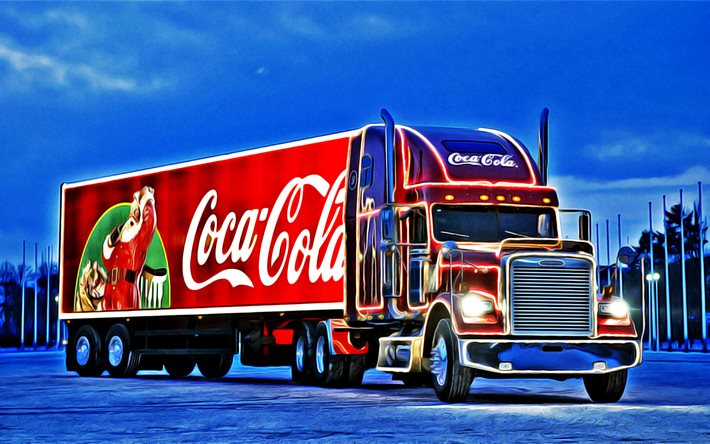 christmas truck, konstverk, coca-cola christmas truck, god jul, gott nytt år, coca-cola, lastbilar, freightliner