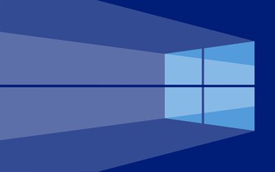 4k, Windows 10, minima, blue background, creative, Microsoft, Windows logo