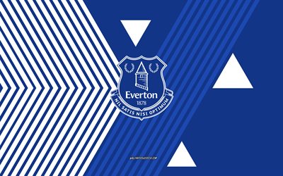 شعار نادي إيفرتون, 4k, فريق كرة القدم الإنجليزي, خطوط بيضاء زرقاء الخلفية, ايفرتون, الدوري الممتاز, إنكلترا, فن الخط, كرة القدم