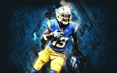 Keenan Allen, Los Angeles Chargers, portrait, american football player, blue stone background, NFL, USA, american football, Keenan Alexander Allen