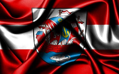 bremerhaven flagga, 4k, tyska städer, tygflaggor, bremerhavens dag, bremerhavens flagga, vågiga sidenflaggor, tyskland, städer i tyskland, bremerhaven