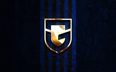 gamba osaka logo doré, 4k, fond de pierre bleue, ligue j1, club de foot japonais, logo gamba osaka, football, emblème jubilo iwata, gamba osaka, gamba osaka fc