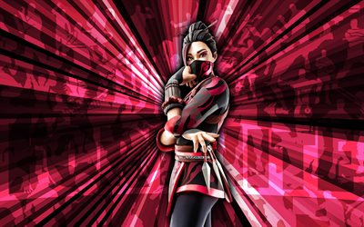4k, Red Jade Fortnite, pink rays background, Red Jade Skin, abstract art, Fortnite Red Jade Skin, Fortnite characters, Red Jade, Fortnite, creative art