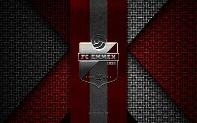 fc emmen, eredivisie, texture tricotée blanche rouge, logo du fc emmen, club de football néerlandais, emblème du fc emmen, football, emmen, pays bas