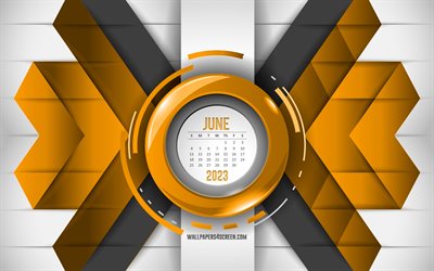 calendario giugno 2023, 4k, sfondo astratto giallo, calendari 2023, giugno, sfondo di linee gialle, 2023 concetti, calendario di giugno 2023, calendari mensili