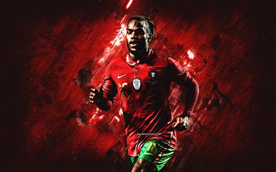 renato sanches, seleção portuguesa de futebol, jogador de futebol portugues, meio campista, retrato, fundo de pedra vermelha, portugal, futebol
