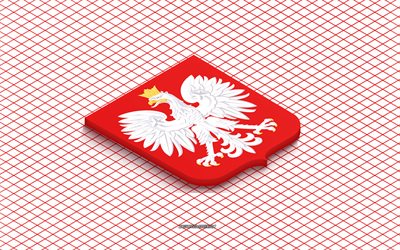 4k, Poland national football team isometric logo, 3d art, isometric art, Poland national football team, red background, Poland, football, isometric emblem