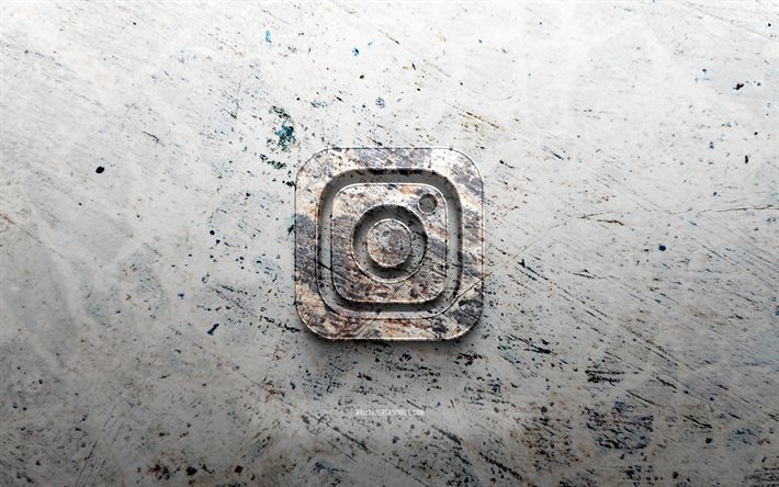 logotipo de pedra do instagram, 4k, fundo de pedra, logotipo 3d do instagram, redes sociais, criativo, logotipo do instagram, arte grunge, instagram