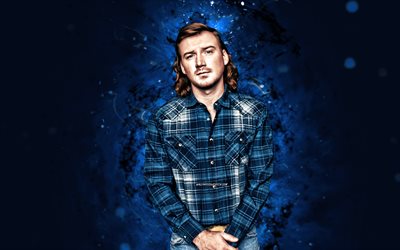 Morgan Wallen, 4k, blue neon lights, american singer, music stars, picture with Morgan Wallen, country music, blue abstract background, Morgan Cole Wallen, american celebrity, Morgan Wallen 4K
