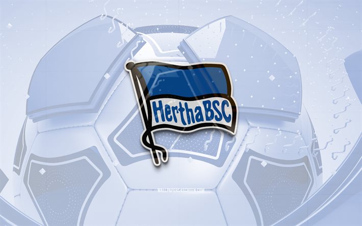 logotipo brillante de hertha bsc, 4k, fondo de fútbol azul, bundesliga, fútbol, club de fútbol alemán, logotipo 3d del hertha bsc, emblema hertha bsc, hertha fc, hertha berlín, logotipo deportivo, hertha bsc