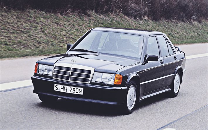 mercedes benz 190, autoestrada, 1987 carros, w201, hdr, mercedes benz 190 preto, 1987 mercedes benz 190, carros alemães, mercedes