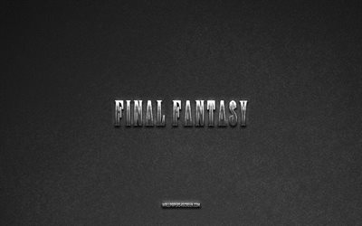 Final Fantasy logo, games brands, gray stone background, Final Fantasy emblem, games logos, Final Fantasy, games signs, Final Fantasy metal logo, stone texture
