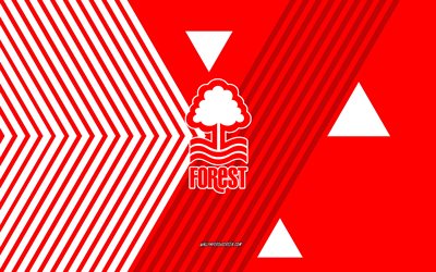 شعار نادي نوتنغهام فورست, 4k, فريق كرة القدم الإنجليزي, خطوط بيضاء حمراء الخلفية, نوتنجهام فورست إف سي, الدوري الممتاز, إنكلترا, فن الخط, كرة القدم