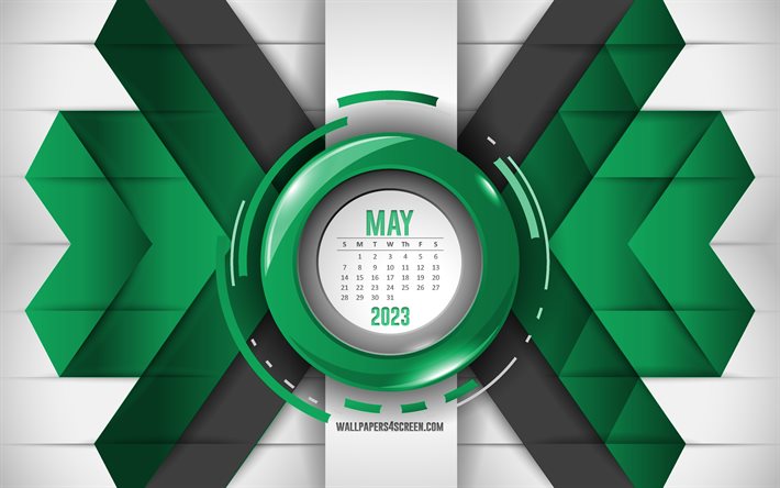 calendrier mai 2023, 4k, abstrait vert, calendriers 2023, peut, fond de lignes vertes, concepts 2023, calendriers mensuels
