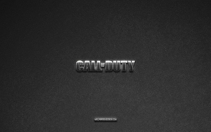Call of Duty logo, games brands, gray stone background, Call of Duty emblem, games logos, Call of Duty, games signs, Call of Duty metal logo, stone texture