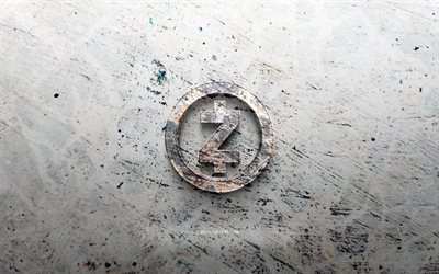 logotipo de piedra zcash, 4k, fondo de piedra, logotipo 3d de zcash, criptomonedas, creativo, logotipo de zcash, arte grunge, zcash