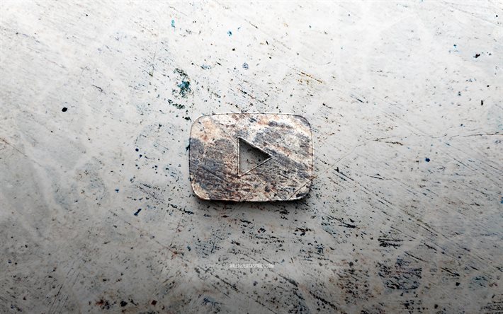 logotipo de pedra do youtube, 4k, fundo de pedra, logotipo 3d do youtube, redes sociais, criativo, logotipo do youtube, arte grunge, youtube