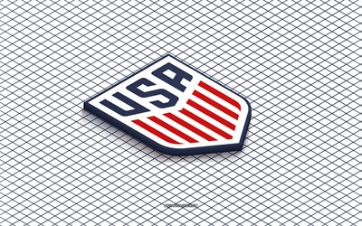 4k, United States national soccer team isometric logo, 3d art, isometric art, United States national soccer team, white background, USA, football, isometric emblem, USMNT