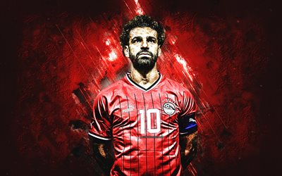 Mohamed Salah, Egypt national football team, portrait, Egyptian footballer, red stone background, Egypt, football, Mo Salah, world football stars