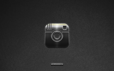 instagramのロゴ, ブランド, 灰色の石の背景, instagramのエンブレム, 人気のロゴ, インスタグラム, メタルサイン, instagram の金属のロゴ, 石のテクスチャ