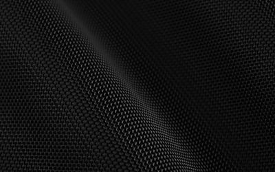 黒い布の背景, 4k, 波状の生地のテクスチャ, 3d テクスチャ, 黒い布, 閉じる, 生地の背景, 波状の生地
